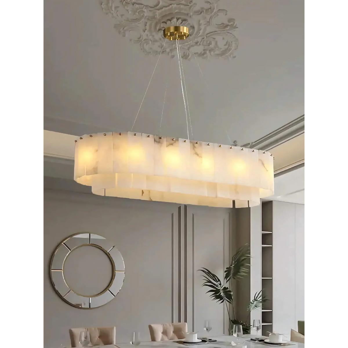Oval Alabaster Tiered Chandelier | Racetrack Stone-panel Modern Organic Dining & Kitchen Casalolalights Luxury Lamps