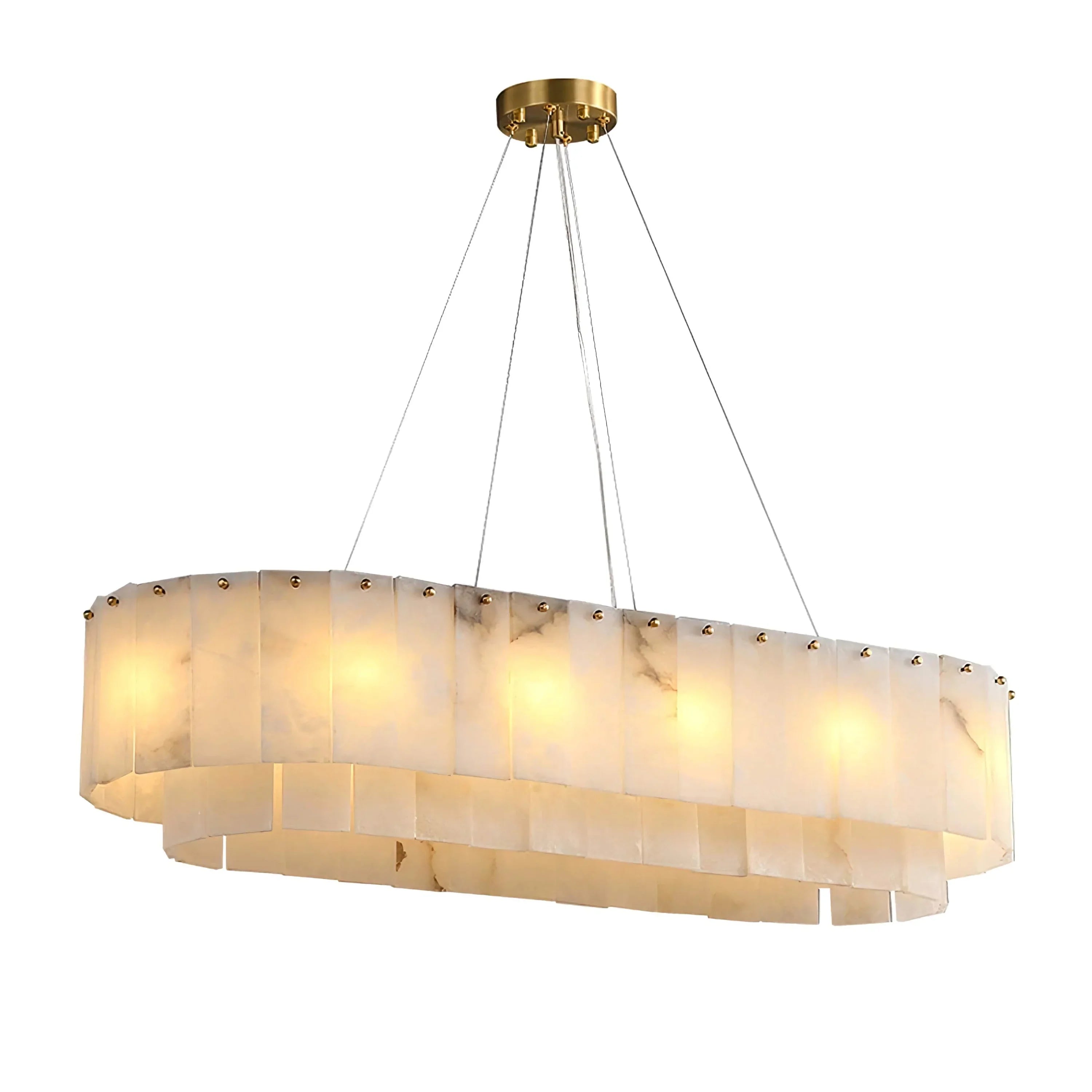 Alabaster Linear Oval Pendant Light Copper – Tiered Stone Chandelier for Dining Room & Kitchen Island Casalolalights