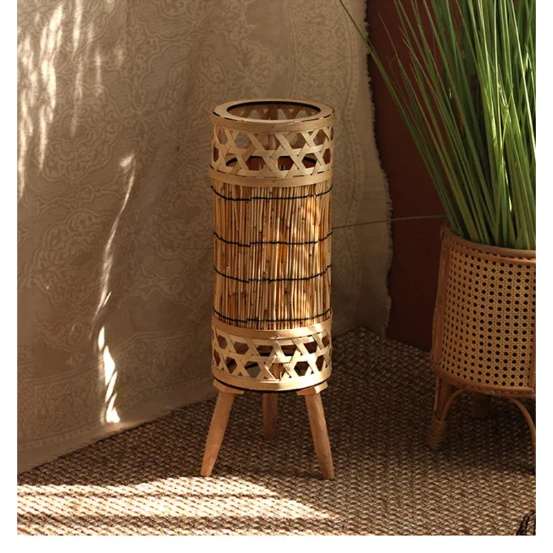 Knitted Bamboo Tower Lamp | Handwoven Lattice Floor Light Sustainable Natural Fibre Living & Bedroom Casalola Lights