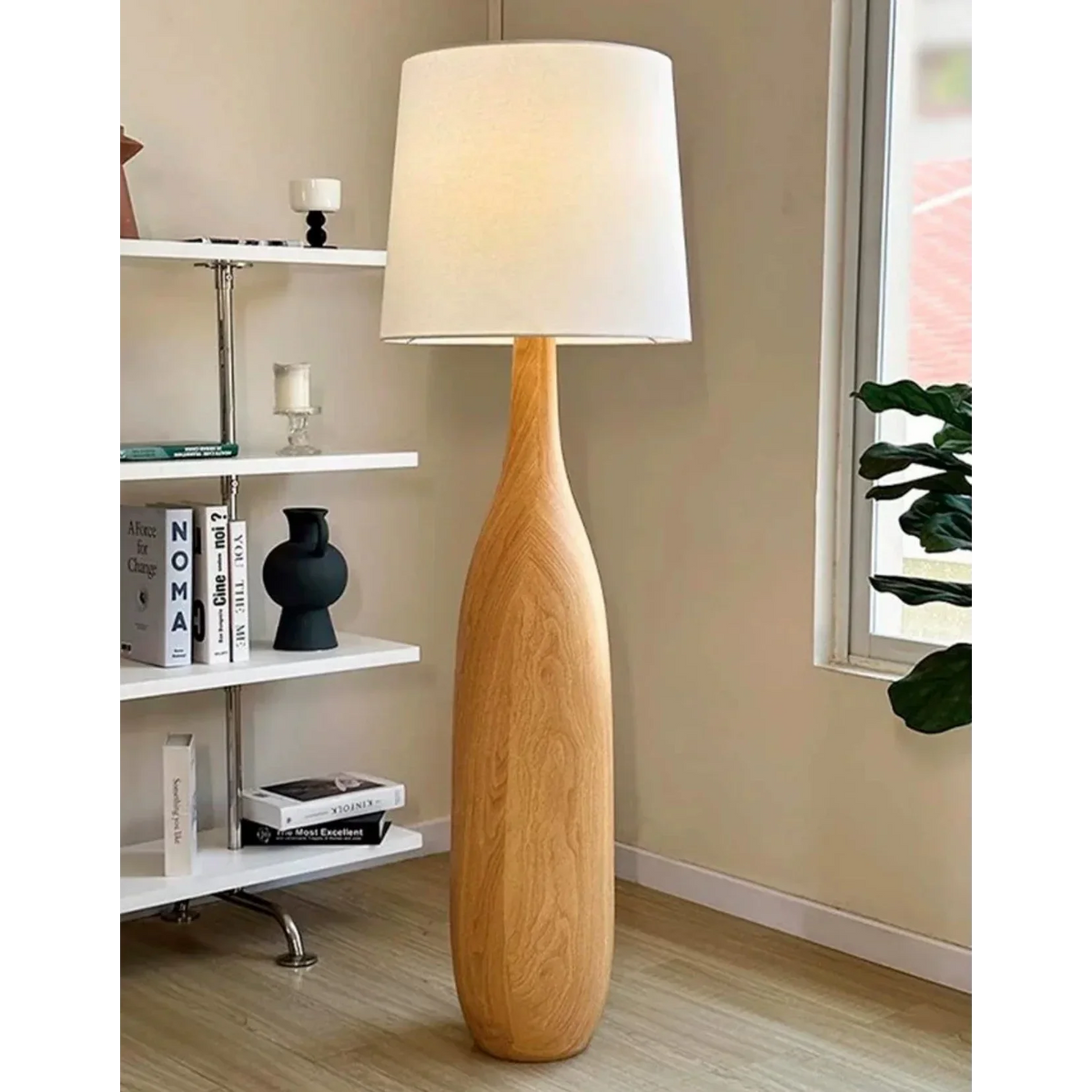 Resin Floor Lamp 145cm | Woodgrain Base & Linen-shade Japandi Minimalist Living Room Casalolalights Luxury Lamps