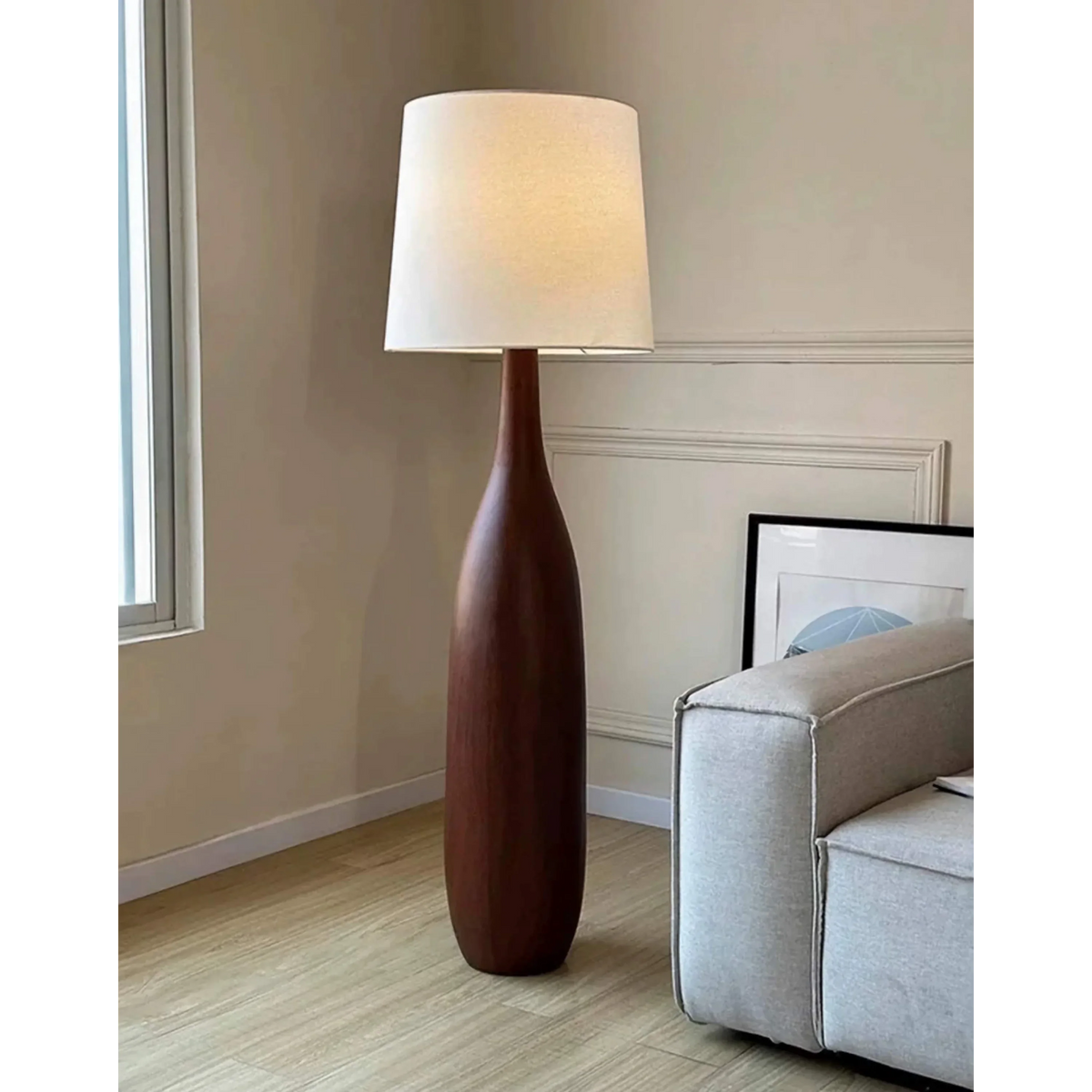 Resin Floor Lamp 145cm | Woodgrain Base & Linen-shade Japandi Minimalist Living Room Casalolalights Luxury Lamps