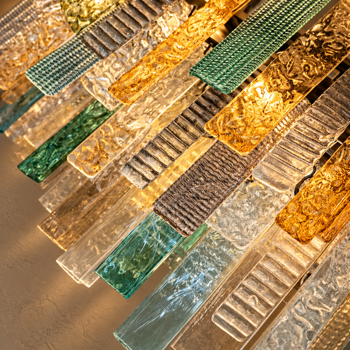 Murano Style Glass Strip Linear Chandelier Seven Colors | Extra Long for a Dining Table Brass Casalola Lights Luxury