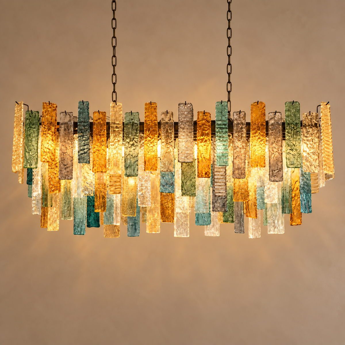 Murano Style Glass Strip Linear Chandelier Seven Colors | Extra Long for a Dining Table Brass Casalola Lights Luxury