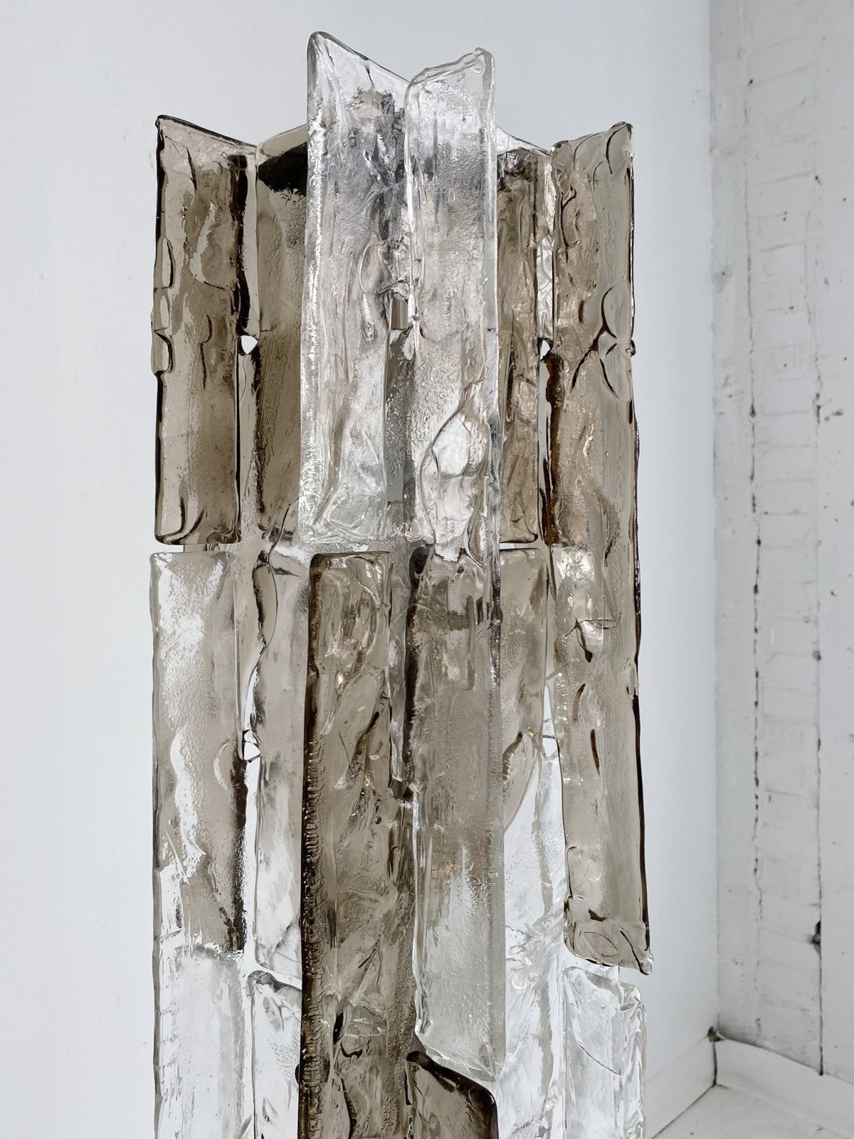 Murano Glass Column Floor Lamp Brutalist Light Totem Stainless Steel Base 145cm