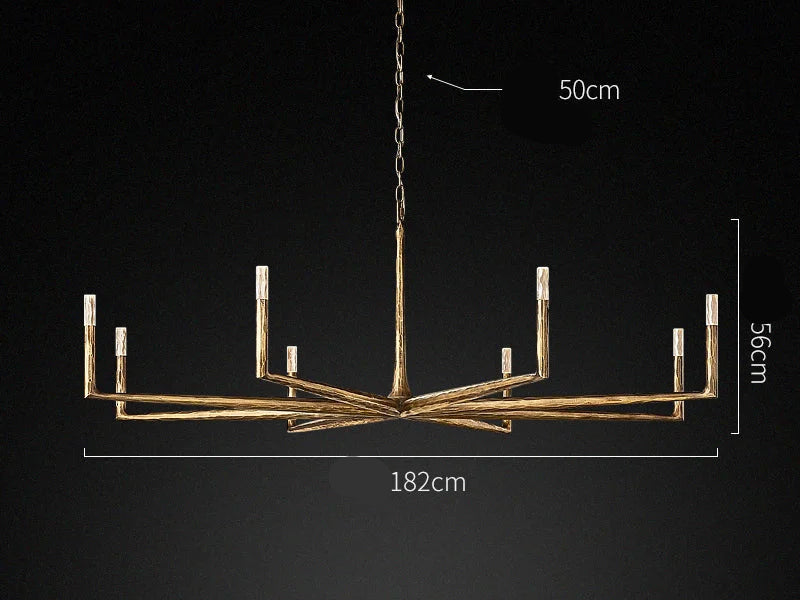 Brass Linear Chandelier | Modern 8 Light Dining Room Pendant Lighting with Sculptural Arms