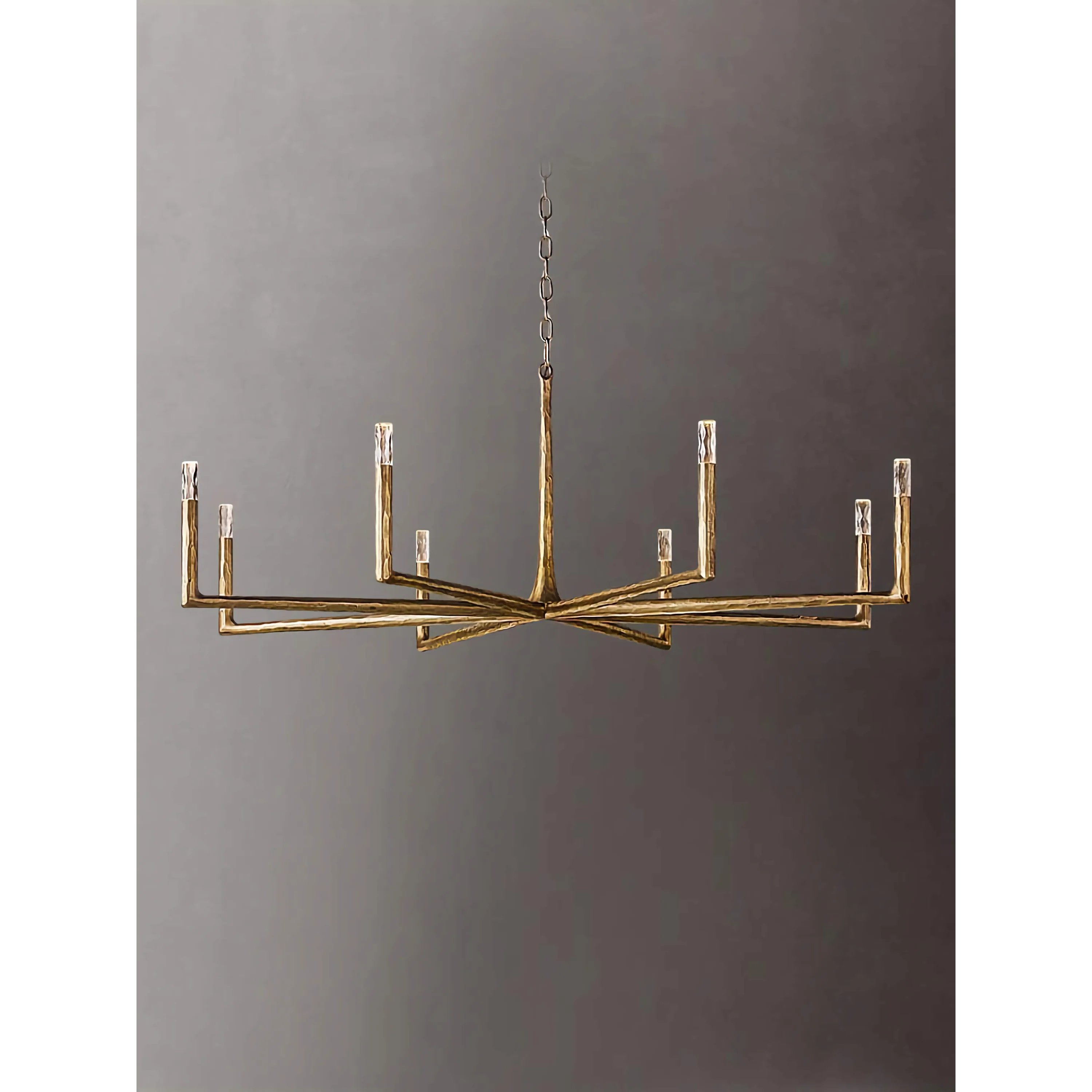 Brass Linear Chandelier | Modern 8 Light Dining Room Pendant Lighting with Sculptural Arms