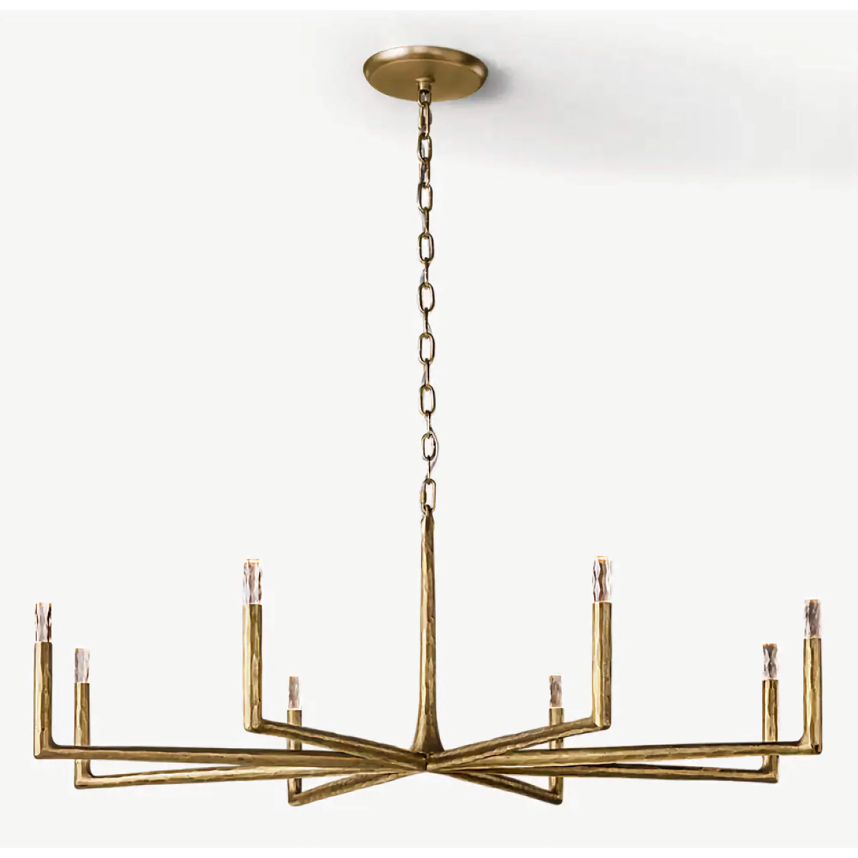 Brass Linear Chandelier | Modern 8 Light Dining Room Pendant Lighting with Sculptural Arms