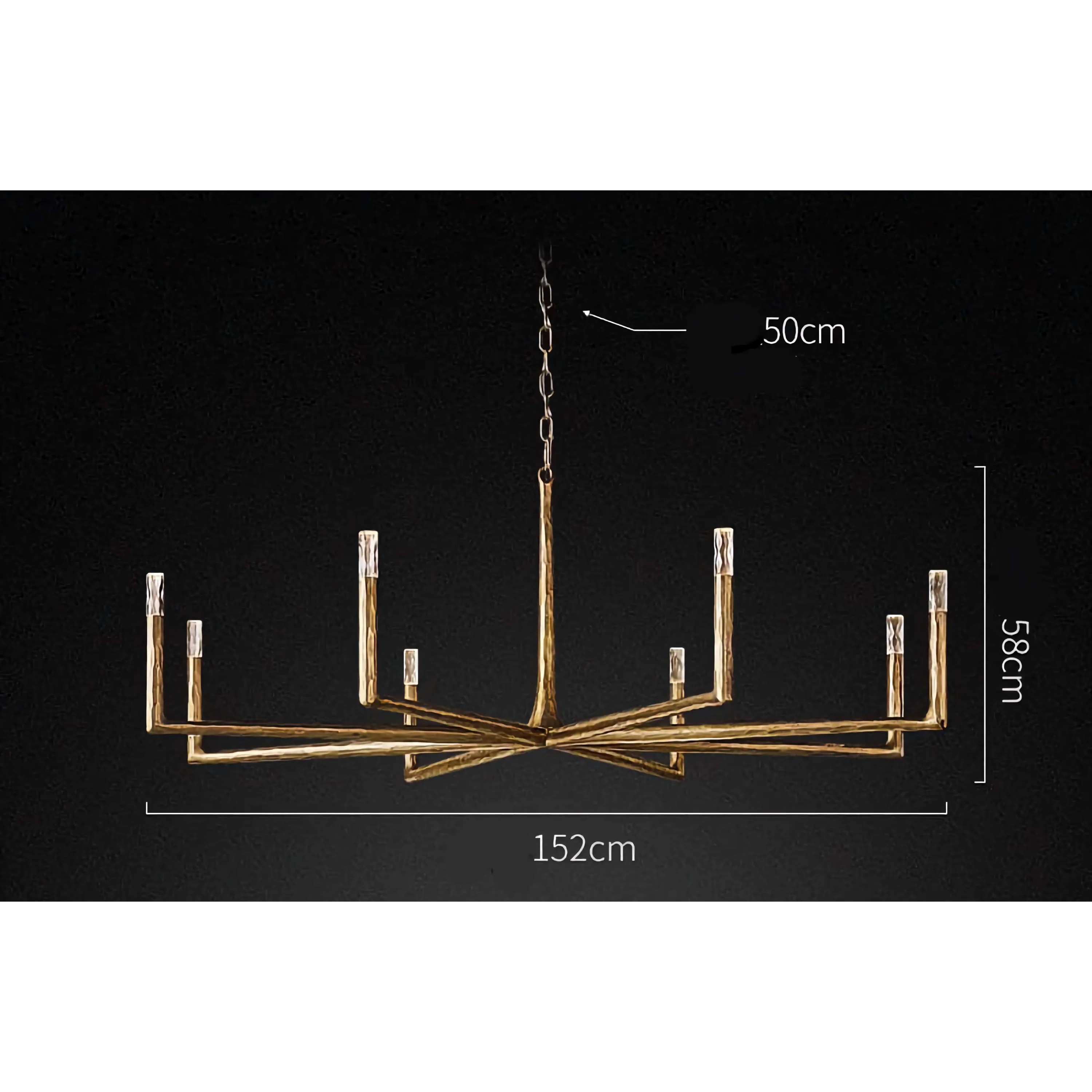 Brass Linear Chandelier | Modern 8 Light Dining Room Pendant Lighting with Sculptural Arms