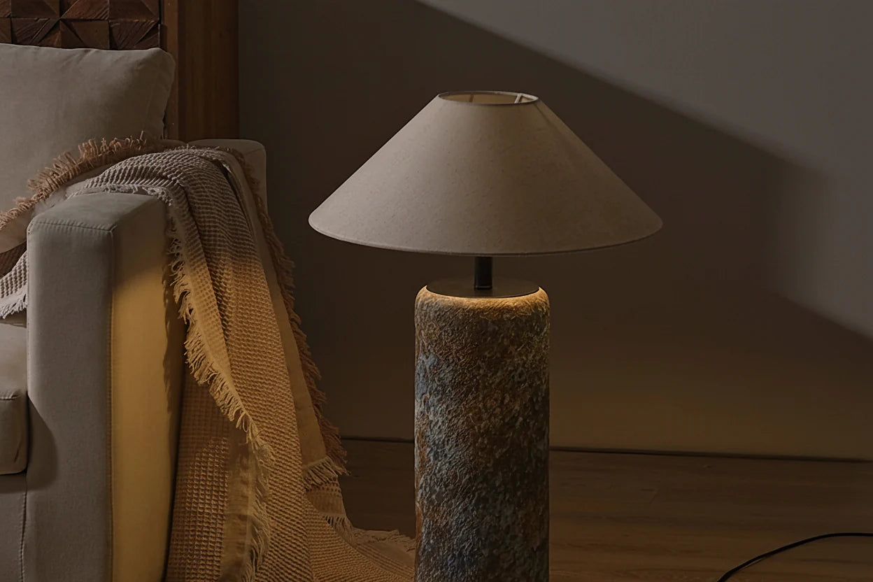 Large Ceramic Table Lamp 33in | Wabi-sabi Japandi Bedside & Living Room Light Textured Body Linen Shade Casalolalights