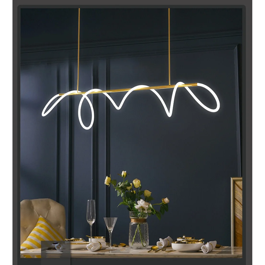 Luke Linear Ceiling Lamp | Silicone Flexible Led Pendant Light | Modern Dining Room