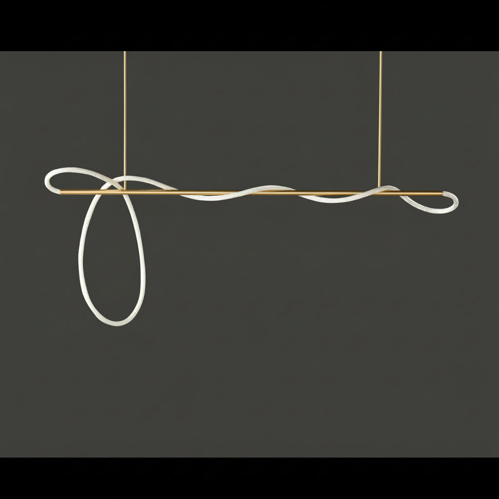 Curved acrylic tube ceiling light casting a soft line of warm light