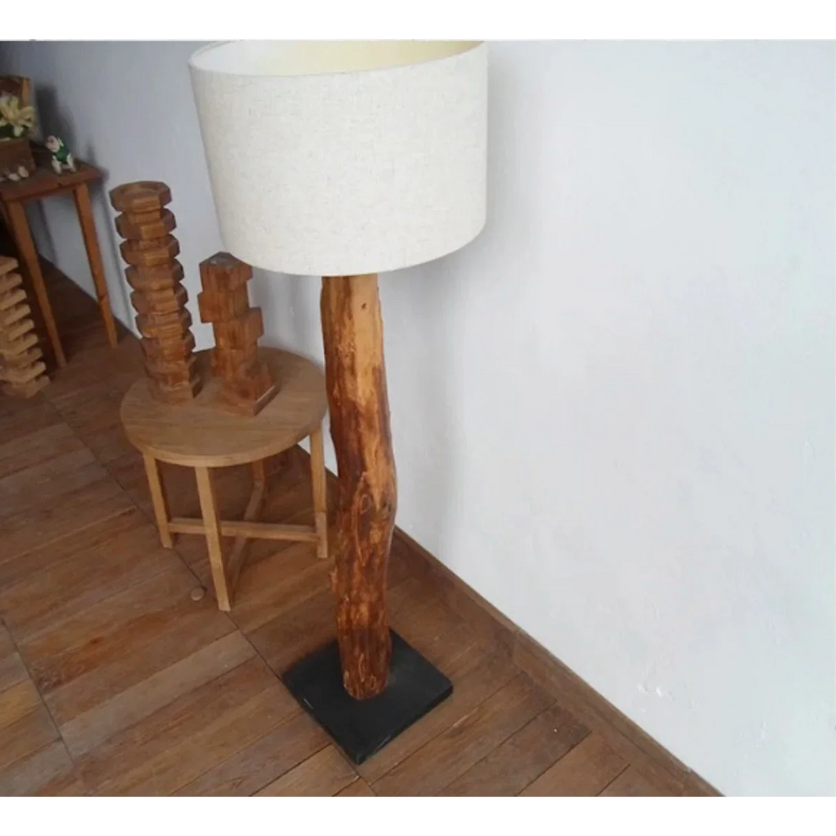 Wood Floor Lamp 150cm | Rustic Hardwood & Linen-shade Minimalist Japandi Living Room Casalolalights Luxury Lamps