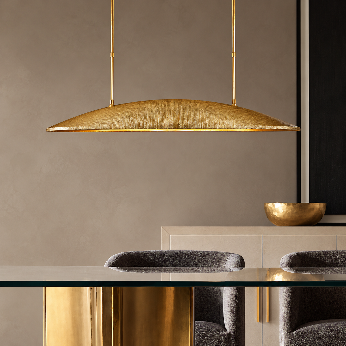 Brass Linear Pendant Light for Kitchen Island | Solid Oval Shade 47 or 60 Inch 4 6 Lights Casalola Luxury Lamps