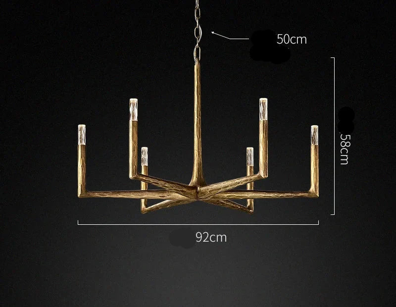 Linear Forged Brass Chandelier | Hammered Branch with Crystal Modern Dining & Living Casalolalights Luxury Lamps