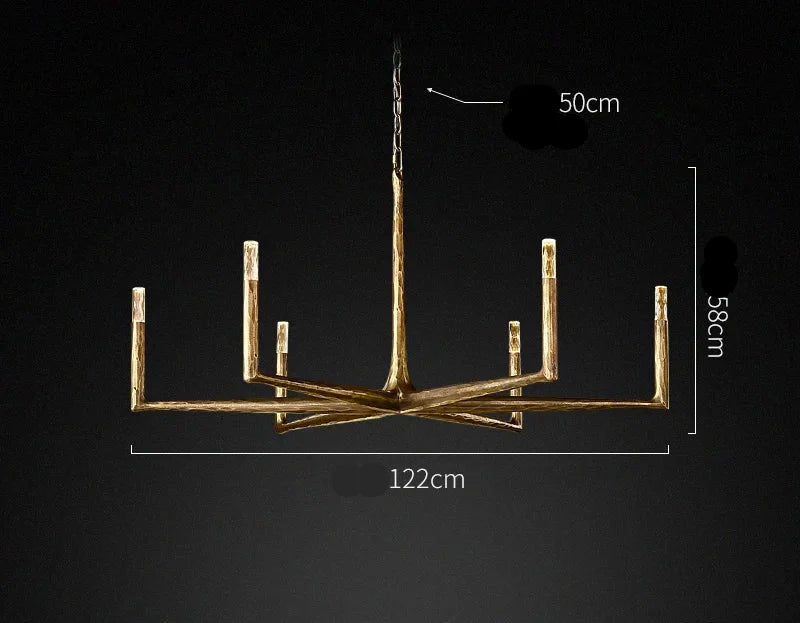 Linear Forged Brass Chandelier | Hammered Branch with Crystal Modern Dining & Living Casalolalights Luxury Lamps