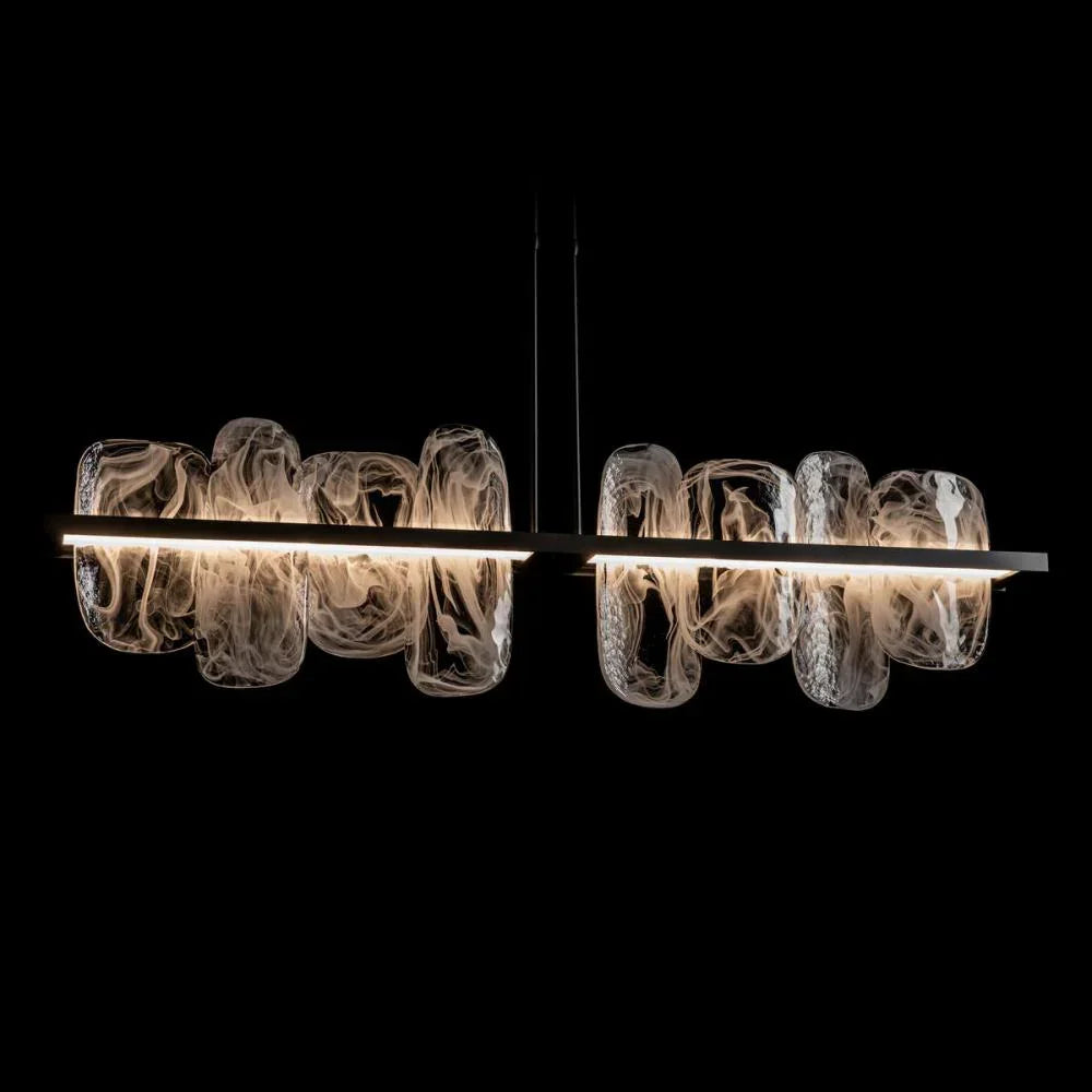 Glass Linear Chandelier | Modern Pendant Lighting for Kitchen Island or Dining Table Statement