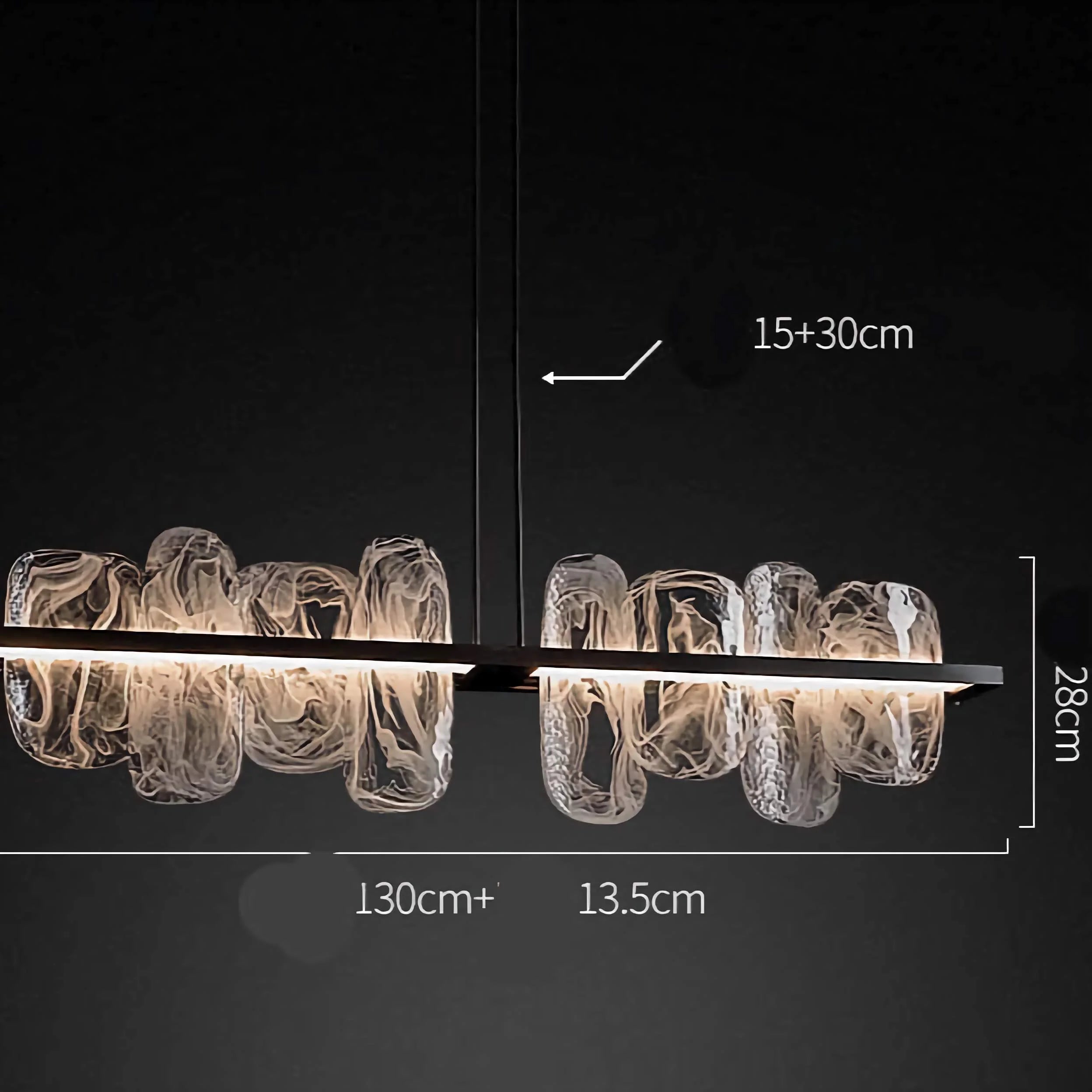 Glass Linear Chandelier | Modern Pendant Lighting for Kitchen Island or Dining Table Statement