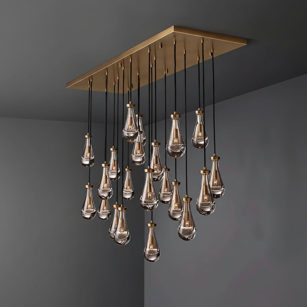 Luxury Raindrop Glass Chandelier | Linear Statement Lighting for Foyer