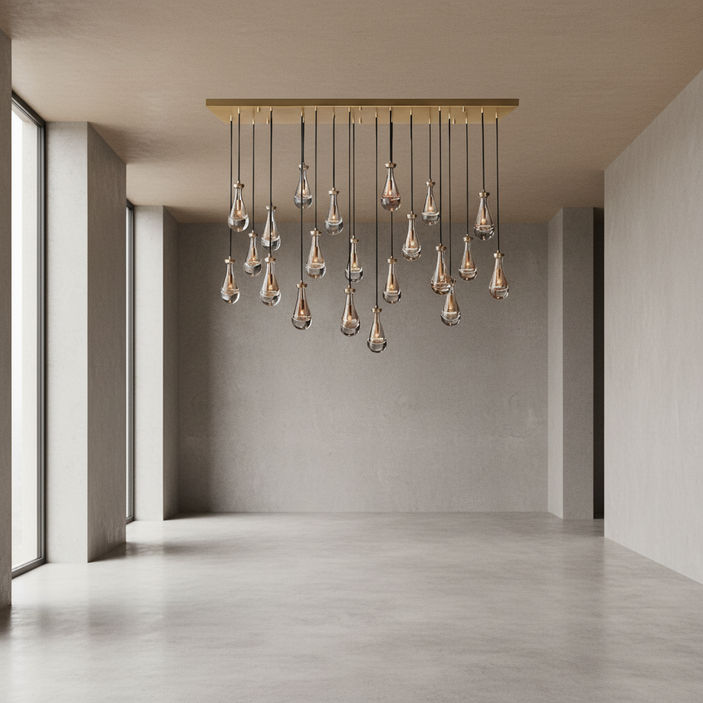 Raindrop Glass Chandelier – Luxury Linear Copper Cascade Light Casalolalights Luxury Lamps for Interior Designers