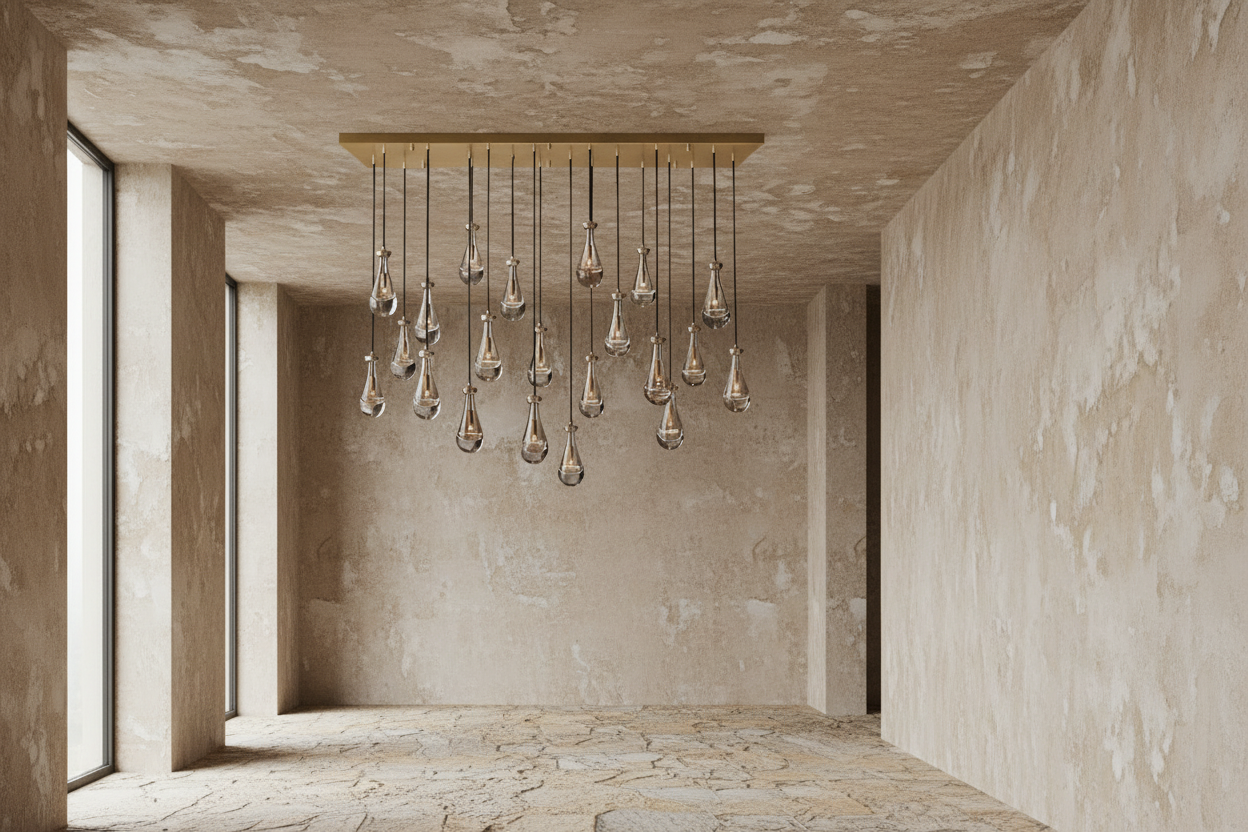 Raindrop Glass Chandelier – Luxury Linear Copper Cascade Light Casalolalights Luxury Lamps for Interior Designers