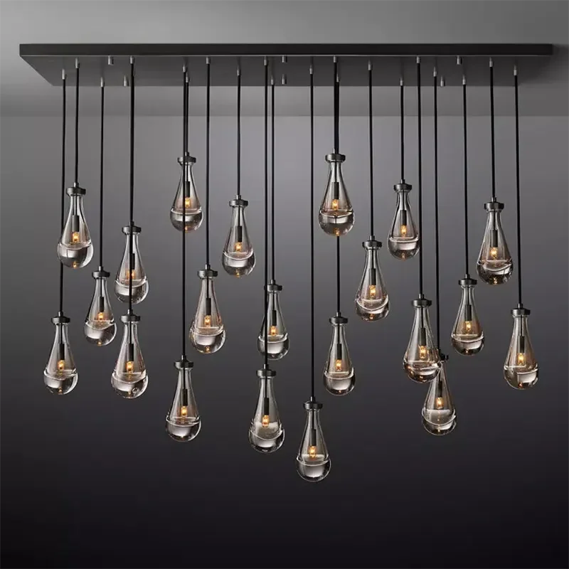 Luxury Raindrop Glass Chandelier | Linear Statement Lighting for Foyer