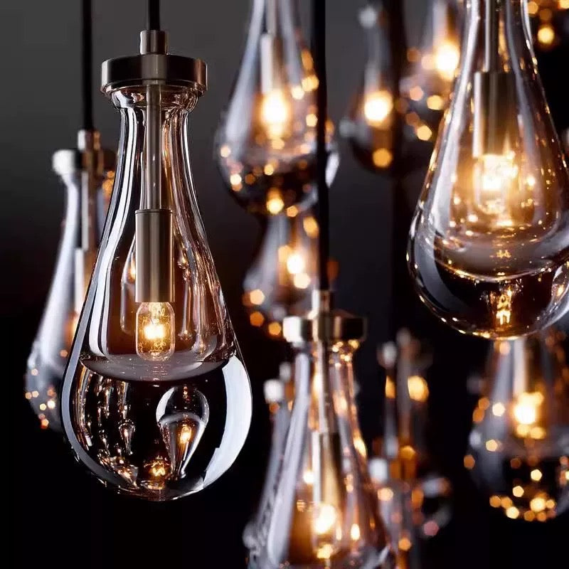 Raindrop Glass Chandelier – Luxury Linear Copper Cascade Light Casalolalights Luxury Lamps for Interior Designers
