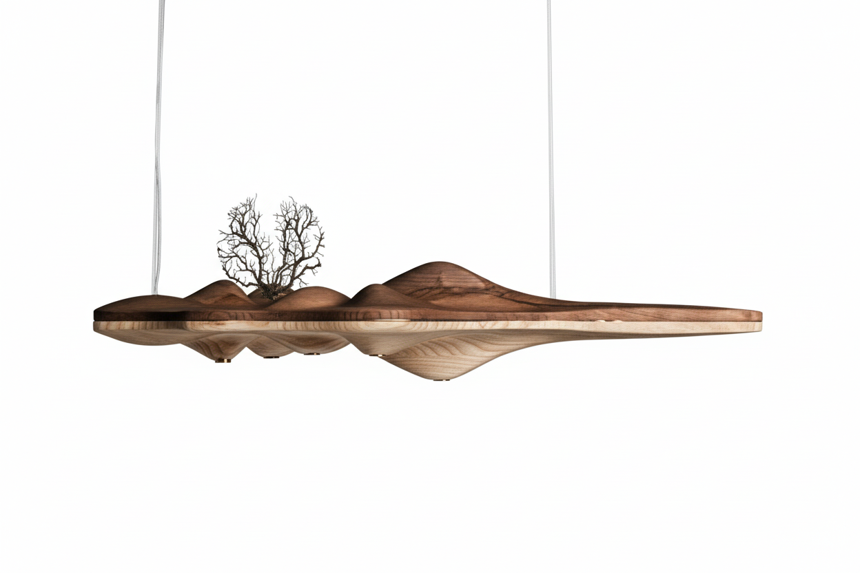 Linear Wood Chandelier 125cm | Handcrafted Walnut & Ash Landscape Ceiling Light 5-light Dining Kitchen Casalolalights