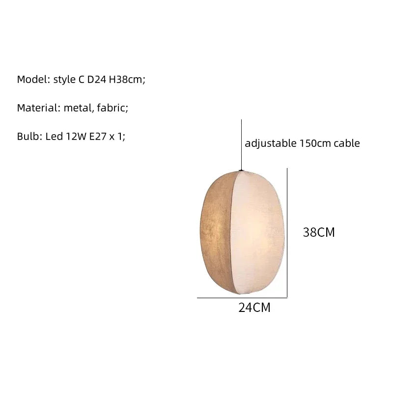 Linen Globe Pendant Lights for Living Room Bedroom Japandi Lamps