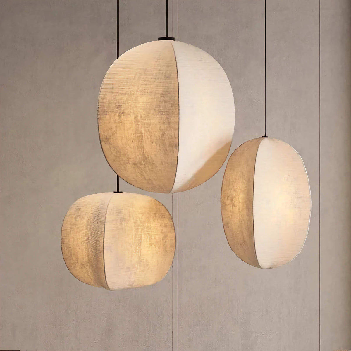 Linen Globe Pendant Light | Natural Beige Fabric Hanging Lamp Coastal Organic Modern Kitchen & Dining Casalolalights