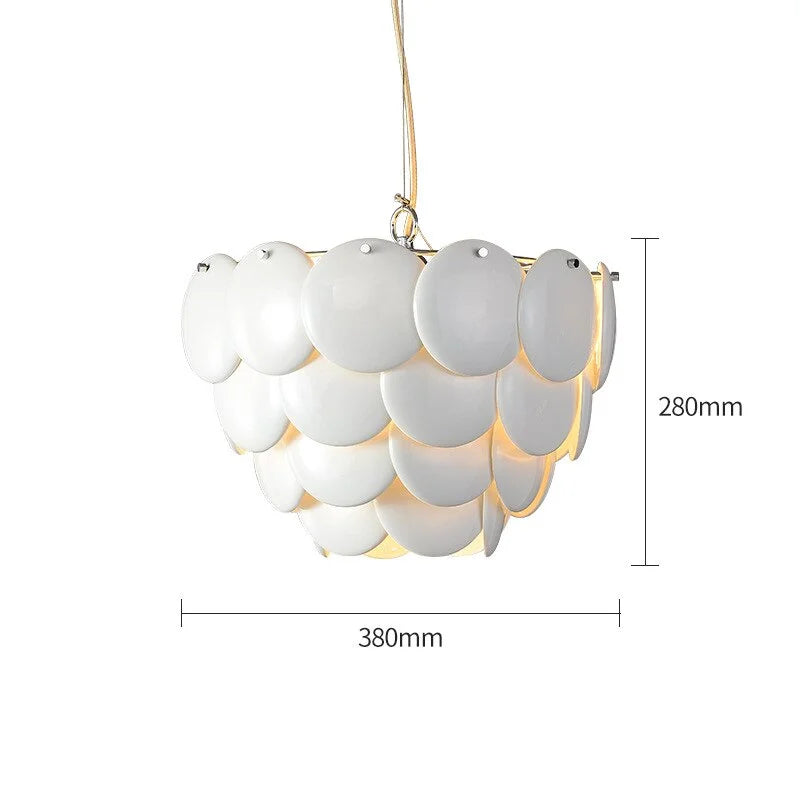Luxurious Round Chandelier | Layered Scale Pattern | Glass or Ceramic | White | Semi-flush Mount