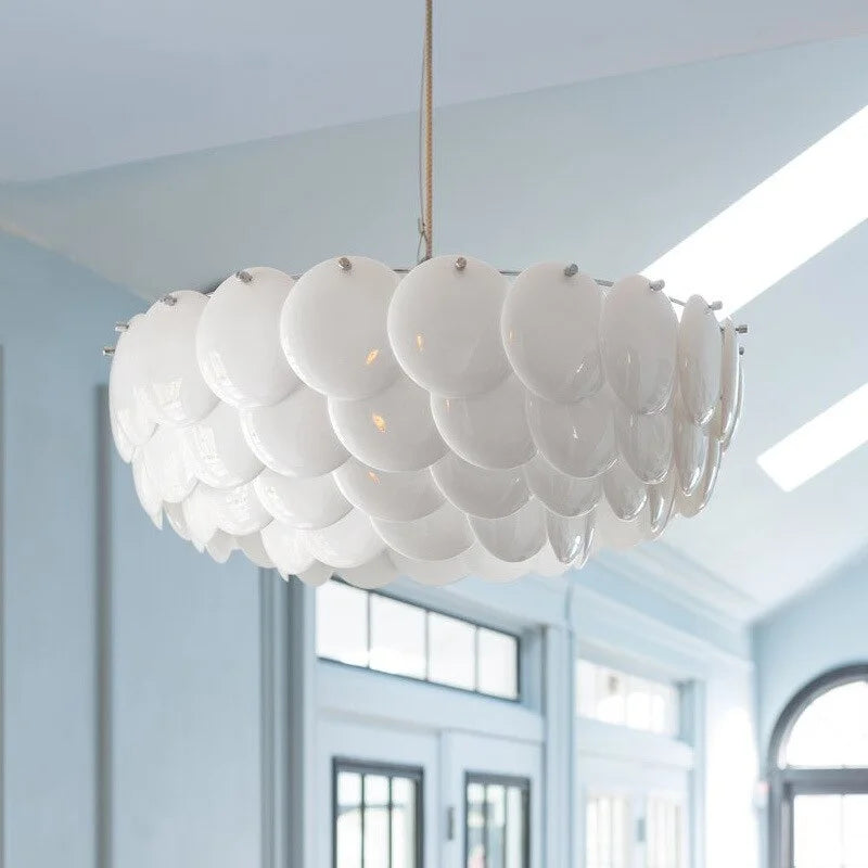 Luxurious Round Chandelier | Layered Scale Pattern | Glass or Ceramic | White | Semi-flush Mount Casalolalights Luxury