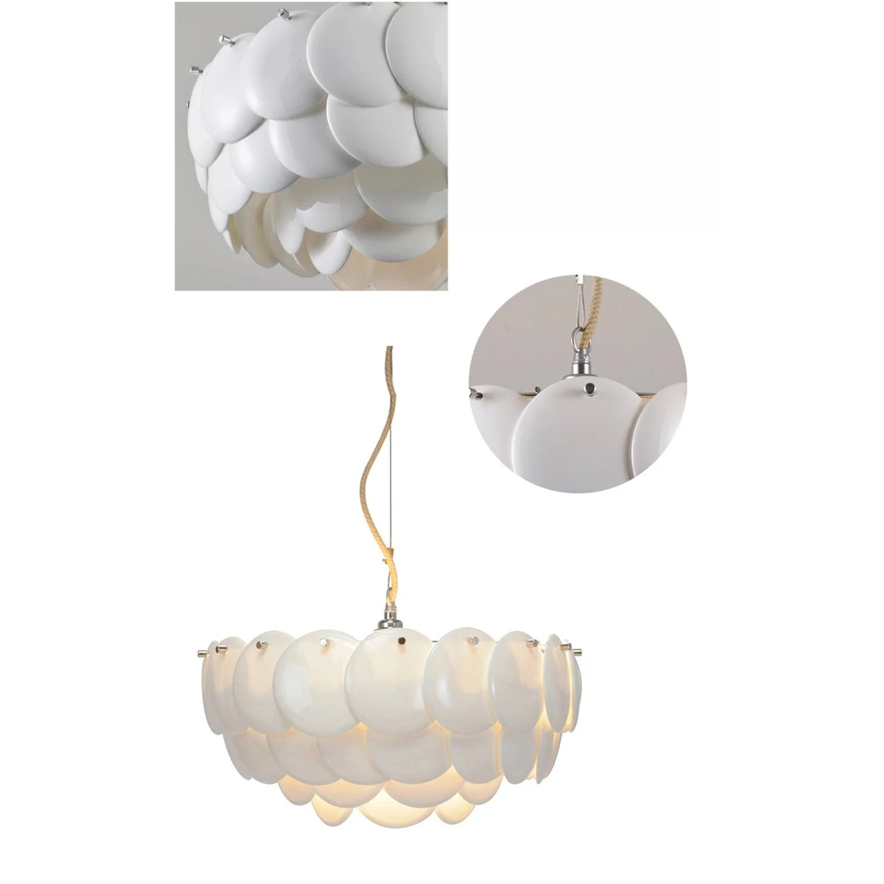 Luxurious Round Chandelier | Layered Scale Pattern | Glass or Ceramic | White | Semi-flush Mount Casalolalights Luxury