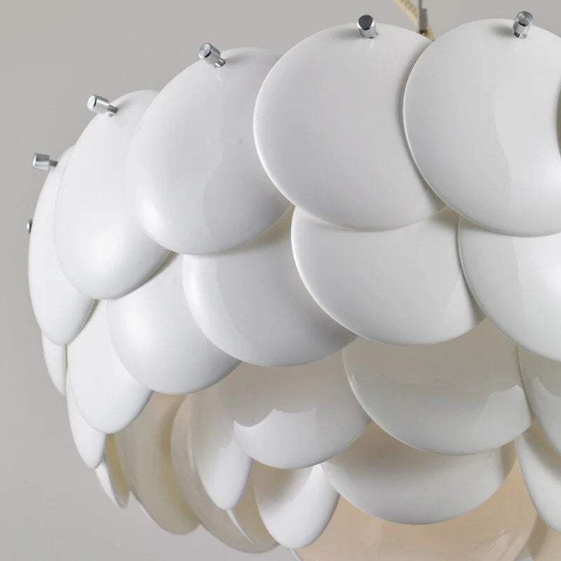 Luxurious Round Chandelier | Layered Scale Pattern | Glass or Ceramic | White | Semi-flush Mount Casalolalights Luxury