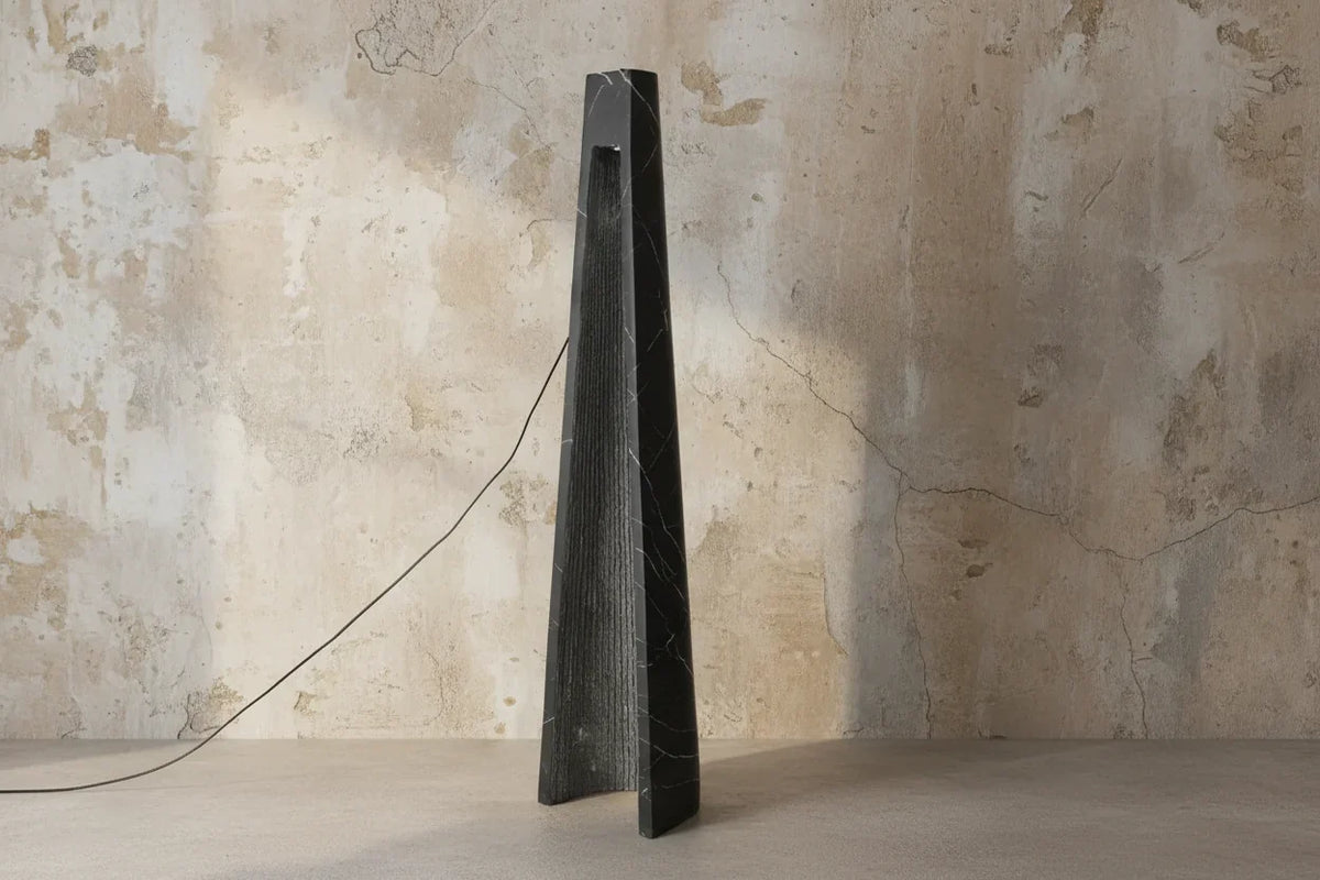 Black Marble-look Column Floor Lamp | Slim 32cm Profile 165cm Tall Integrated Led Minimalist Casalola Lights Luxury