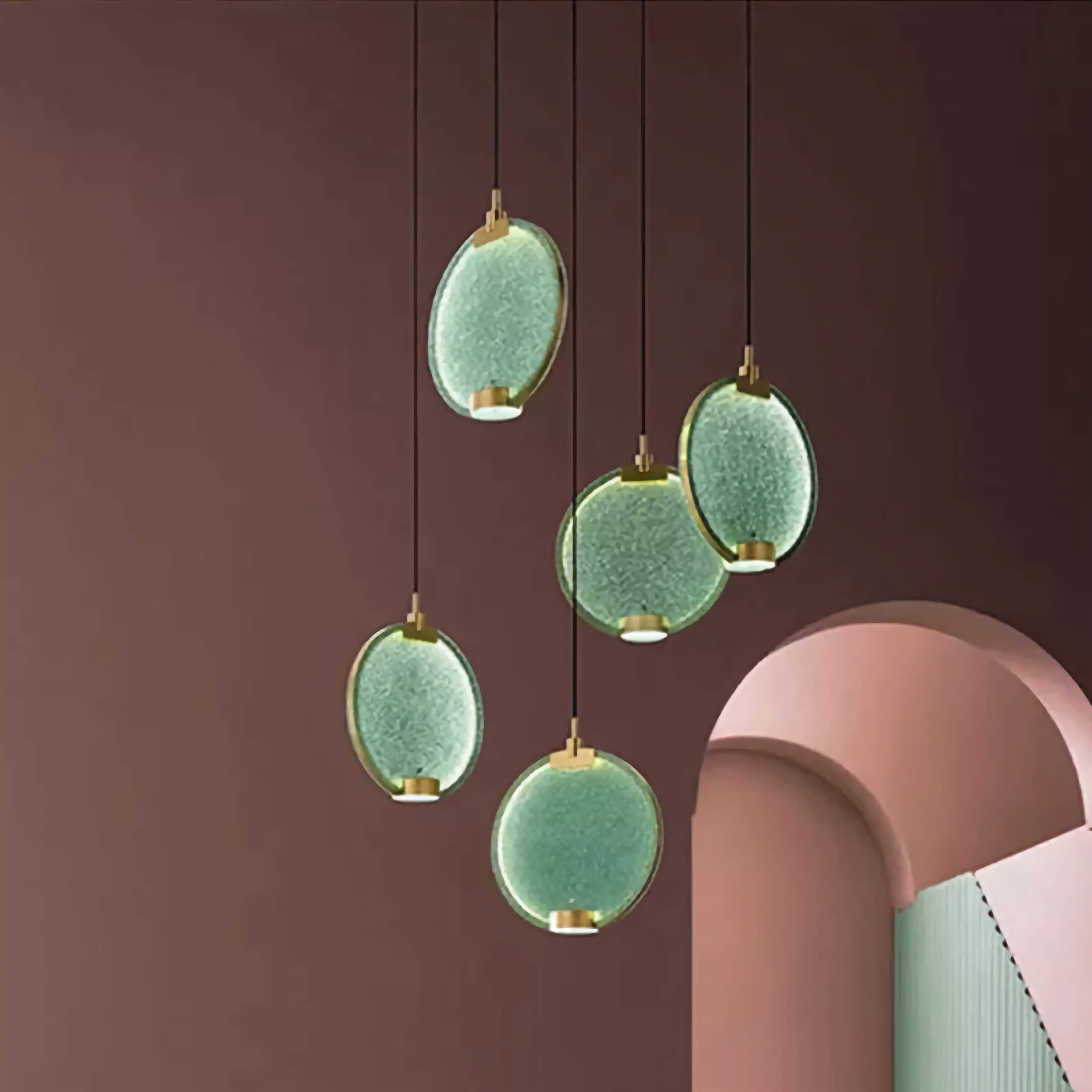 Mansiero Green Brass Glass Pendant Lighting for Dining Room Kitchen Living