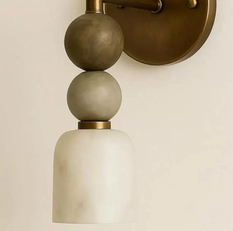 Marble and Brass Wall Sconce 150×386mm – Alabaster Bedside & Hallway Light