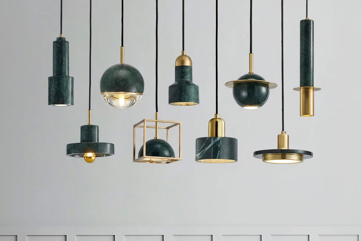 Solid Marble Pendant Light | Contemporary Art Deco | Brushed Copper Geometric | Casalola Lights Casalolalights Luxury
