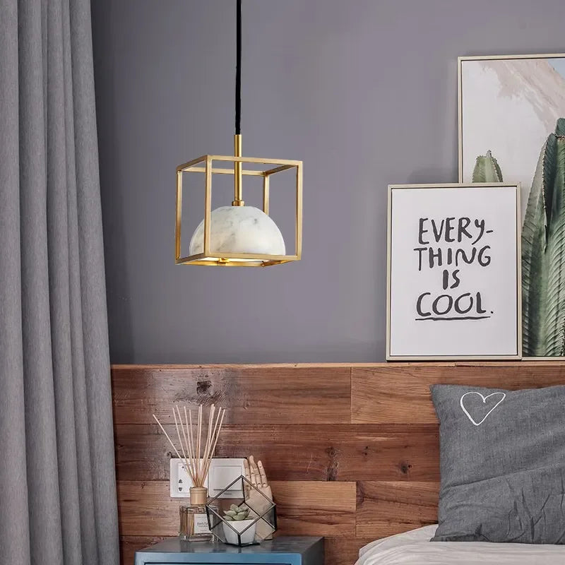 Solid Marble Pendant Light | Contemporary Art Deco | Brushed Copper Geometric | Casalola Lights Casalolalights Luxury