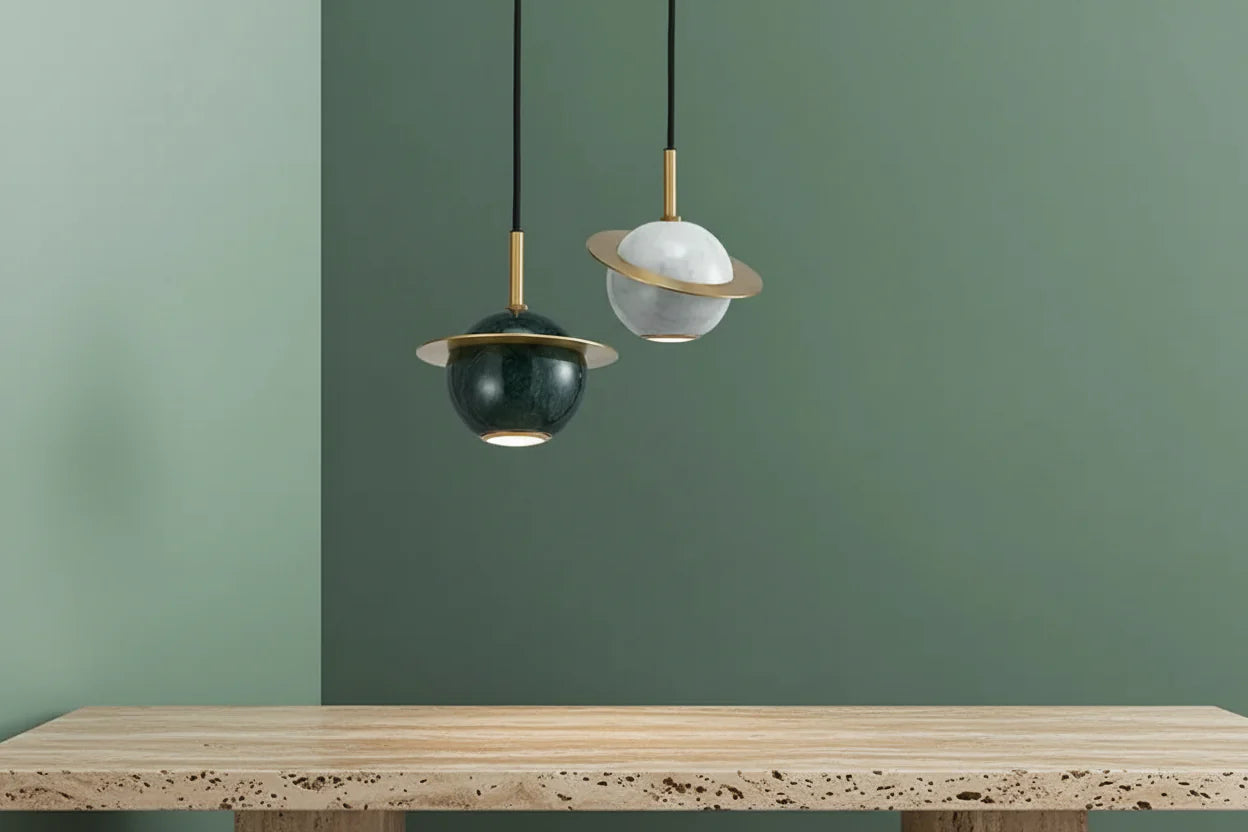 Solid Marble Pendant Light | Contemporary Art Deco | Brushed Copper Geometric | Casalola Lights Casalolalights Luxury