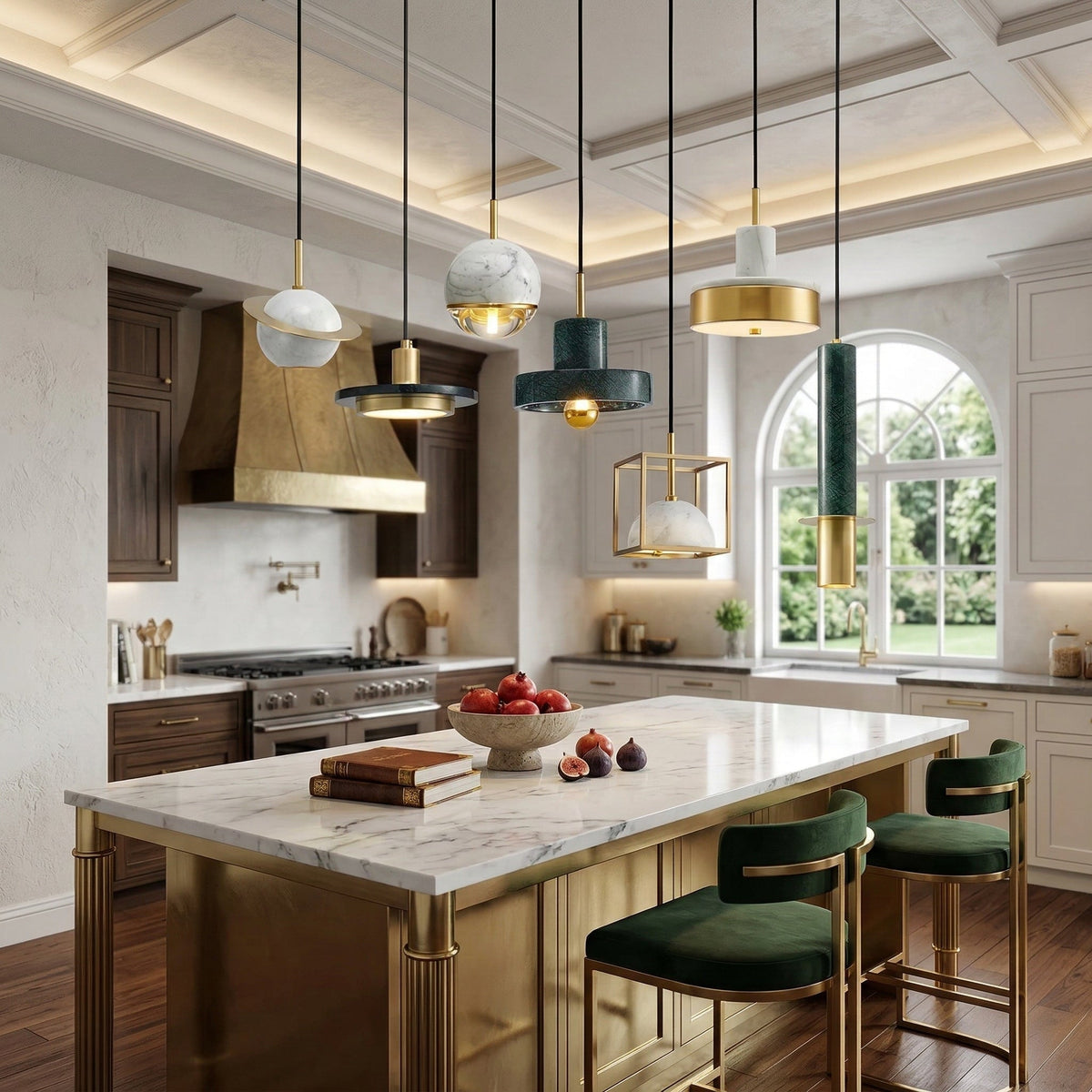 Marble Pendant Light | Solid Vein-cut Stone & Brushed Copper Cord Kitchen Island Foyer Dining Casalolalights Luxury