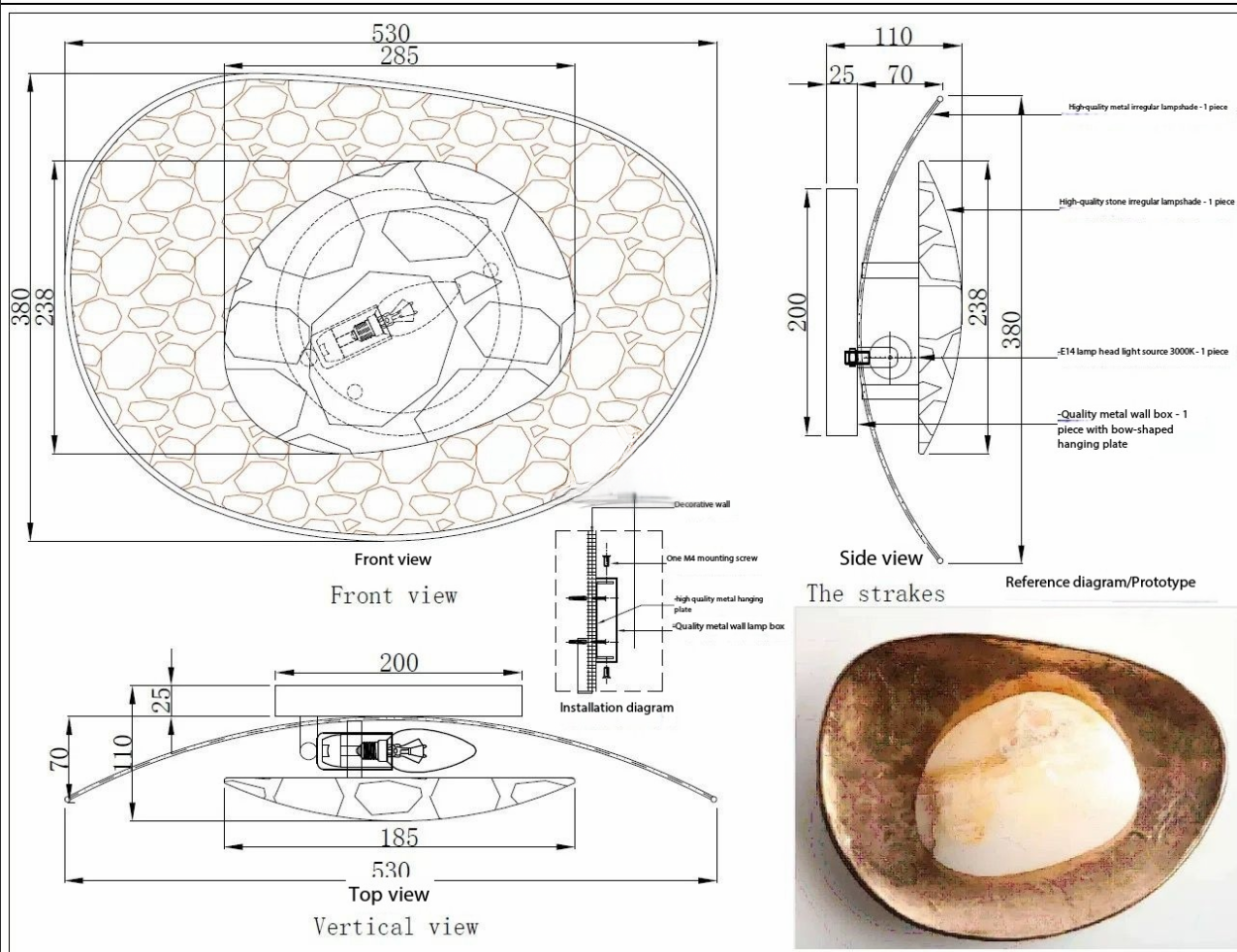 APPLIQUE DA PARETE IN MARMO E RAME | CLUQ75