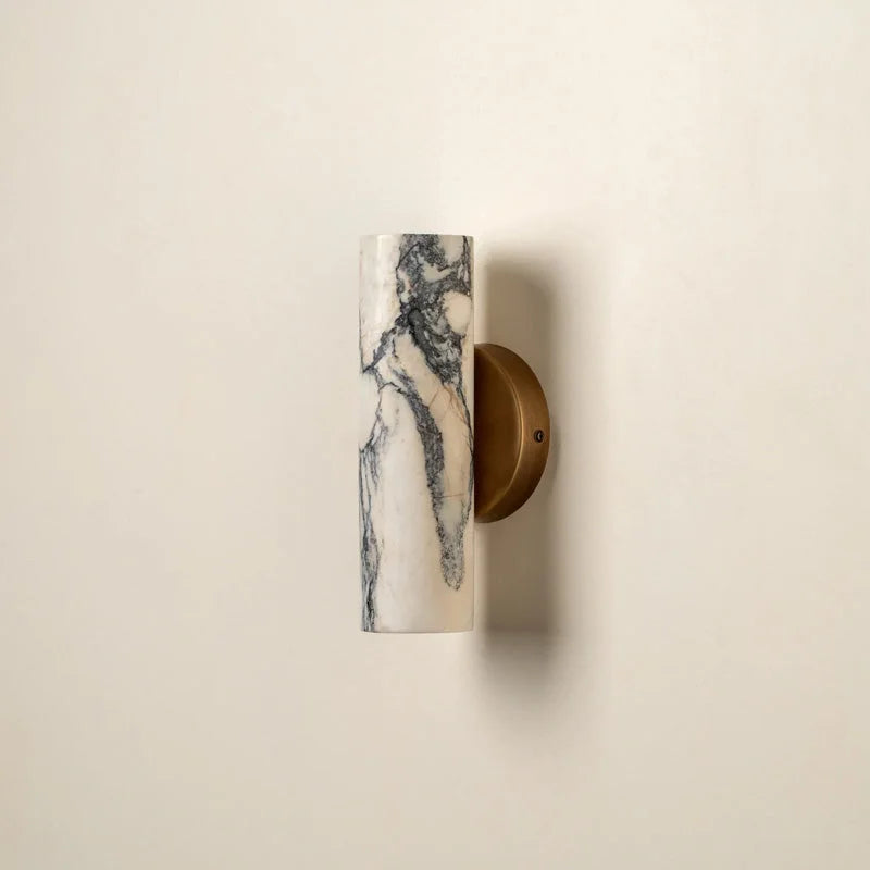 Marble Cylinder Wall Sconce – Brass Mount for Bathroom & Hallway