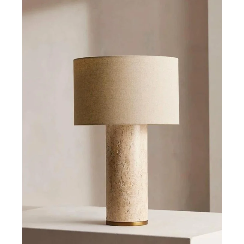 Marble and Fabric Table Lamp – Natural Stone Accent for Modern Living Room or Bedroom