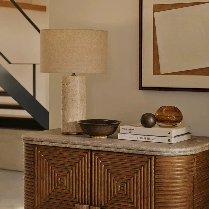 Marble and Fabric Table Lamp – Natural Stone Accent for Modern Living Room or Bedroom