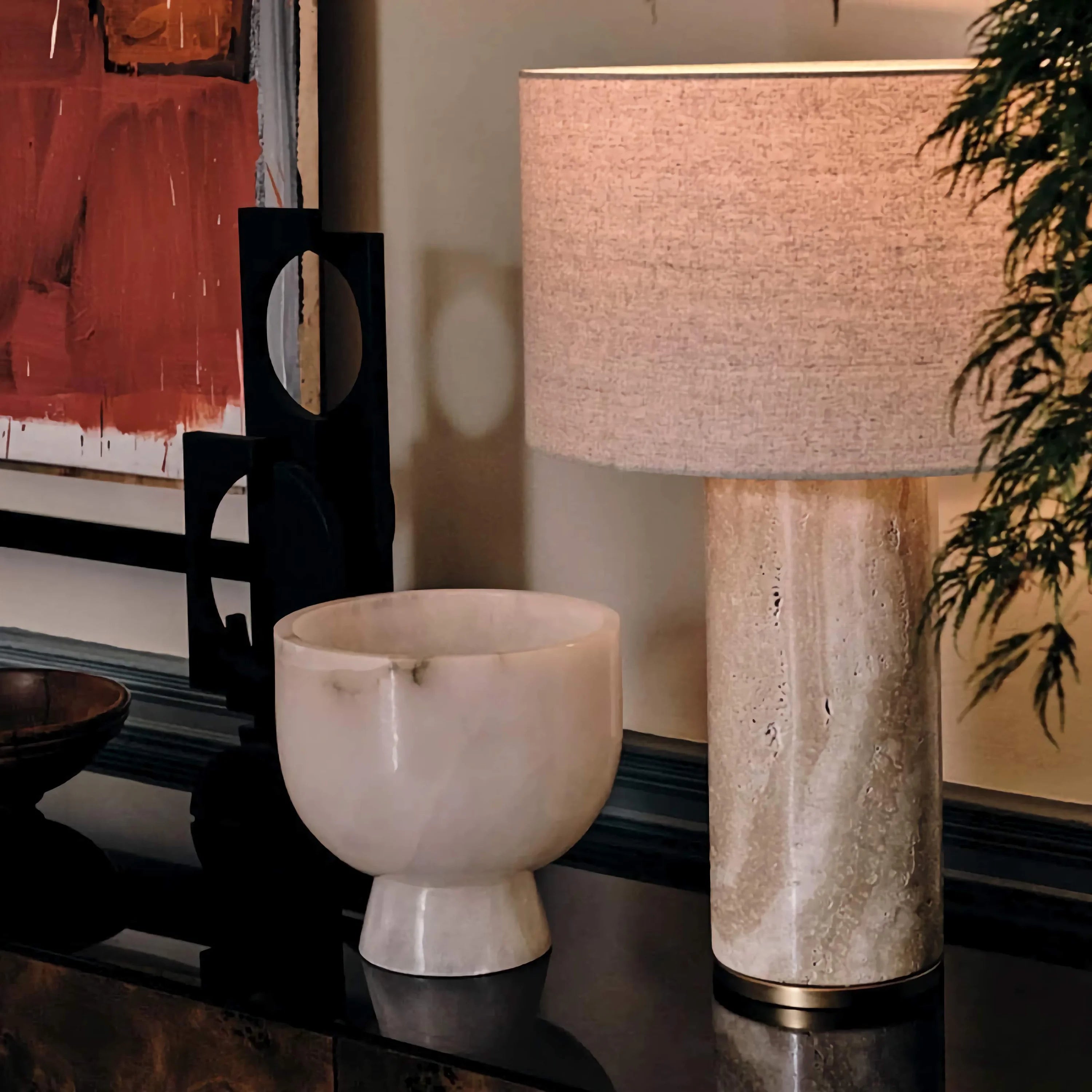 Marble and Fabric Table Lamp – Natural Stone Accent for Modern Living Room or Bedroom