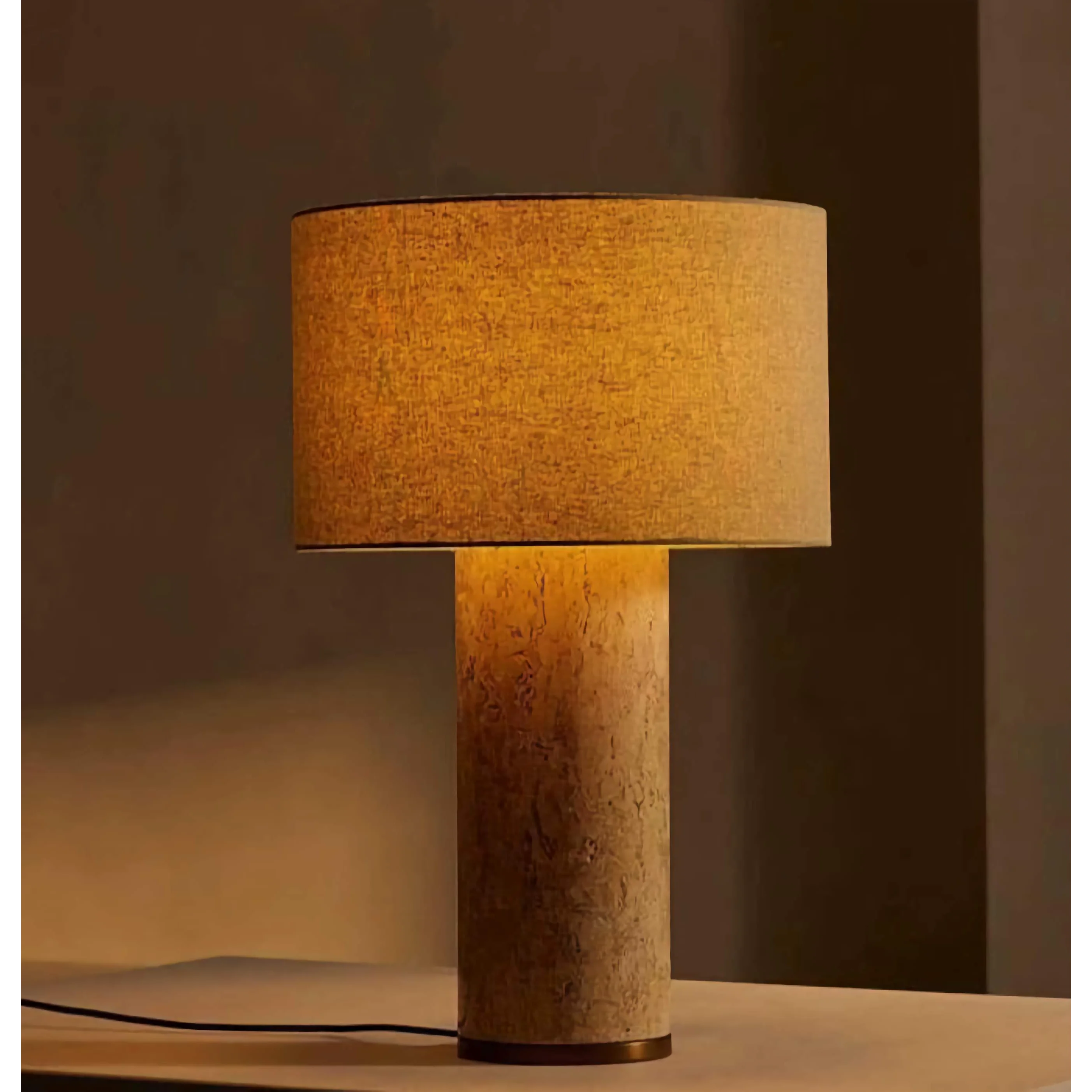Marble and Fabric Table Lamp – Natural Stone Accent for Modern Living Room or Bedroom