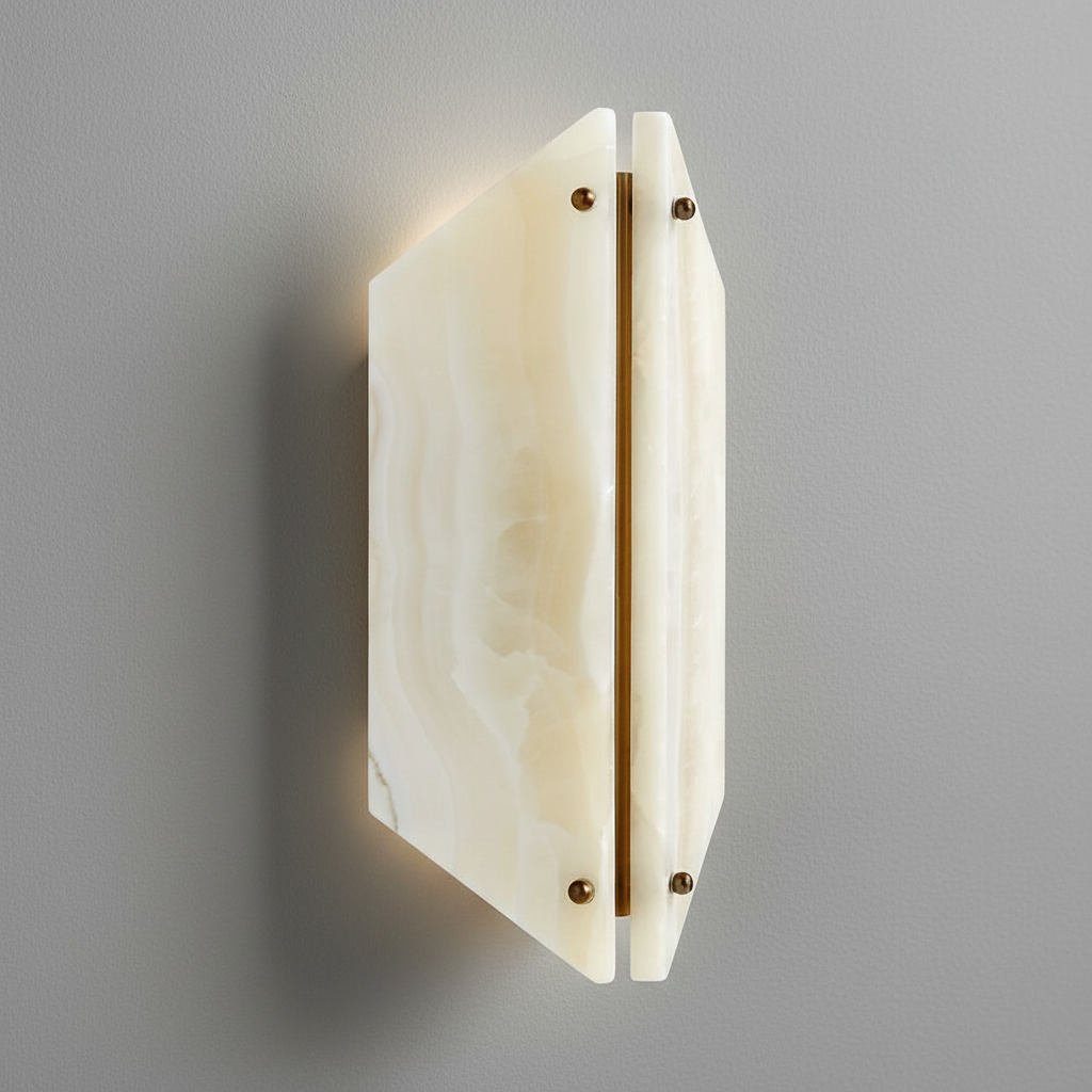 Marble Geometric Wall Sconce | Angled Onyx-style Stone & Copper 35cm Modern Minimalist Hallway Casalolalights Luxury