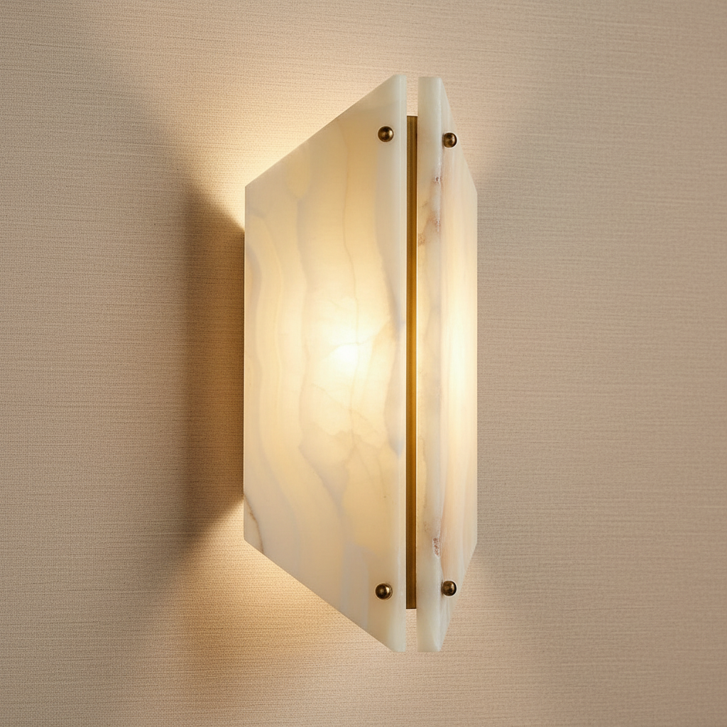 Marble Geometric Wall Sconce | Angled Onyx-style Stone & Copper 35cm Modern Minimalist Hallway Casalolalights Luxury