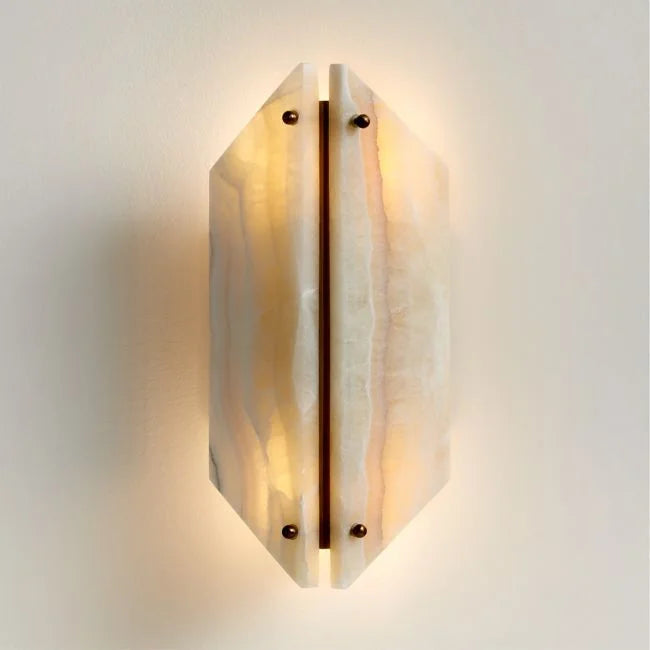 Marble Geometric Wall Sconce | Angled Onyx-style Stone & Copper 35cm Modern Minimalist Hallway Casalolalights Luxury