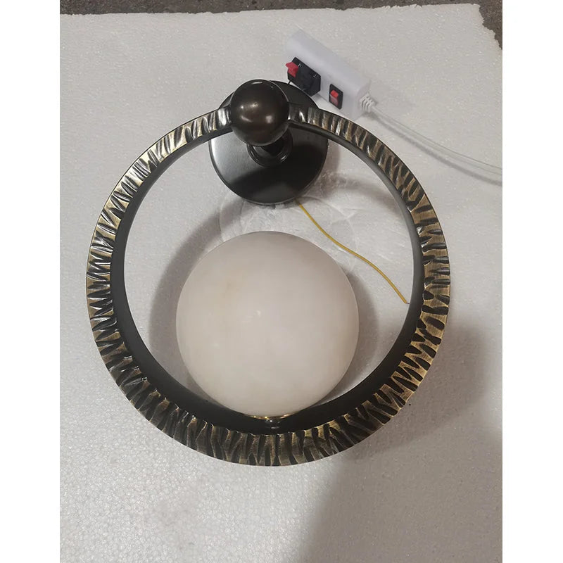Textured Brass Ring Sconce | Marble Globe Bedside Light